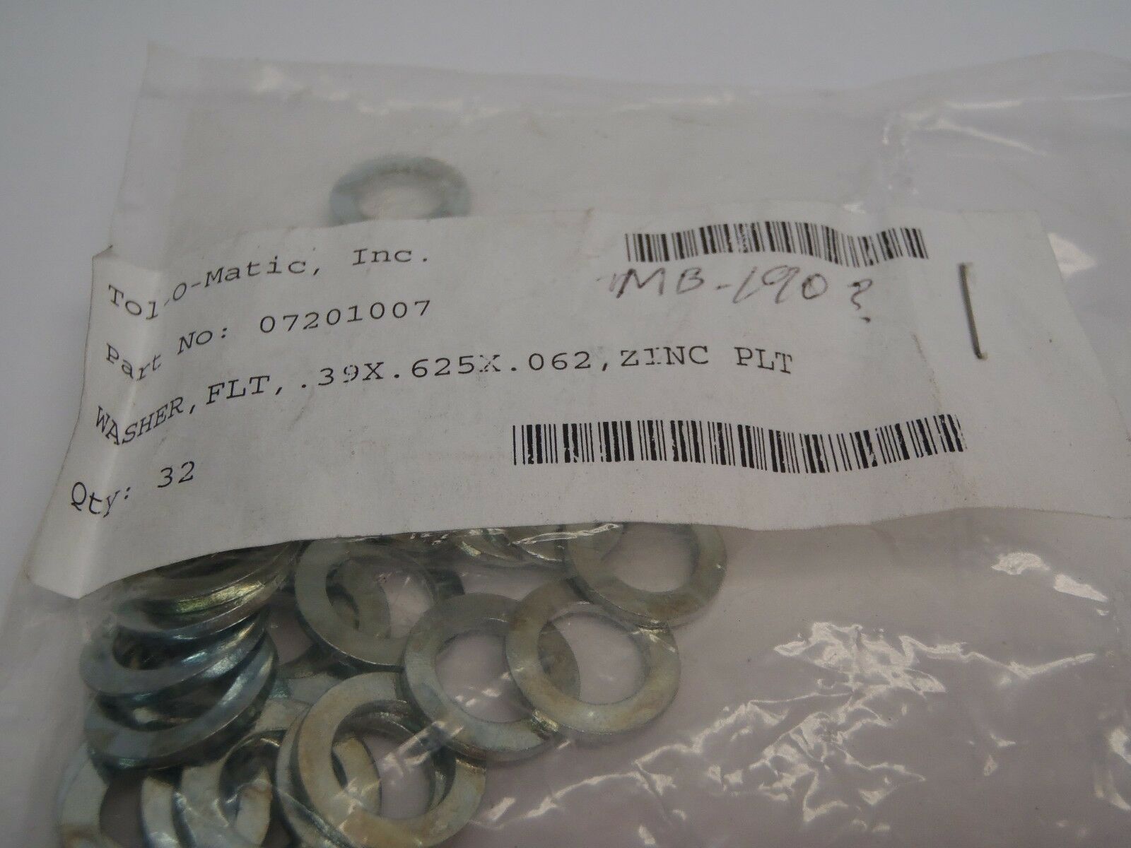 Lot of (32) Tolomatic Washer 07201007 FLT, .39 X .625 X .062 Zinc PLT - Maverick Industrial Sales