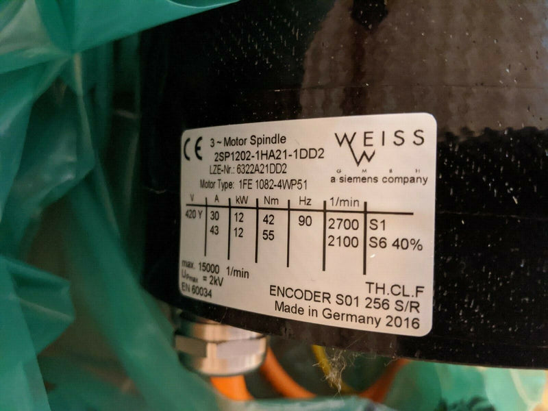 Weiss Siemens 2SP1202-1HA21-1DD2 ECS Motor Spindle Synchronous 12kW, 42Nm - Maverick Industrial Sales