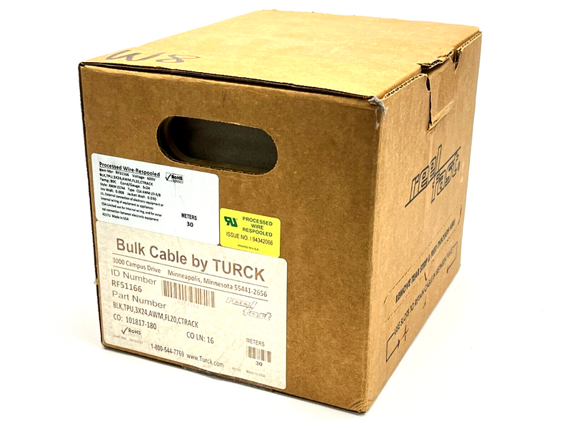 Turck BLK,TPU,3X24,AWM,FL20,CTRACK Reelfast Cable 3X24AWG 30 Meter Spool RF51166 - Maverick Industrial Sales