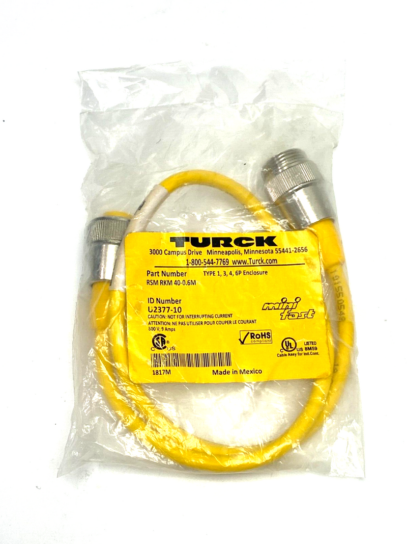 Turck RSM RKM 40-0.06M Minifast Double Ended Actuator/Sensor Cordset U2377-1 - Maverick Industrial Sales