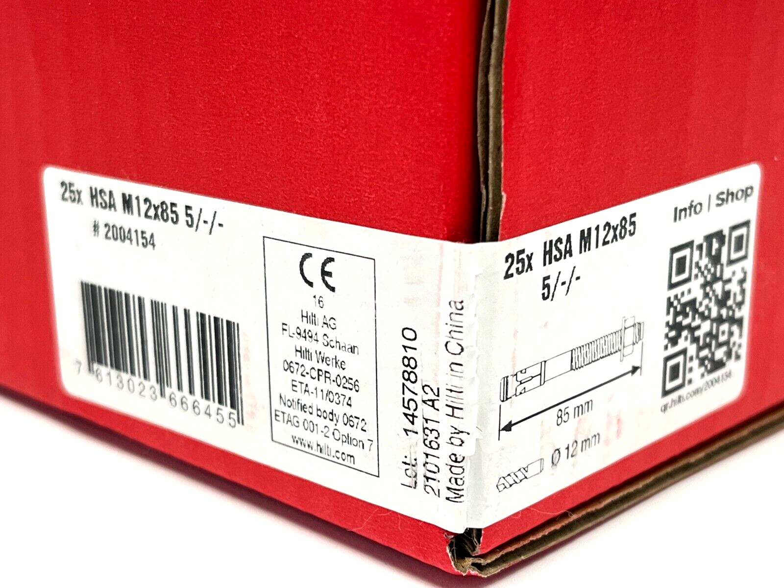 Hilti 2004154 HSA Wedge Anchor M12x85 5/-/- BOX OF 25 - Maverick Industrial Sales