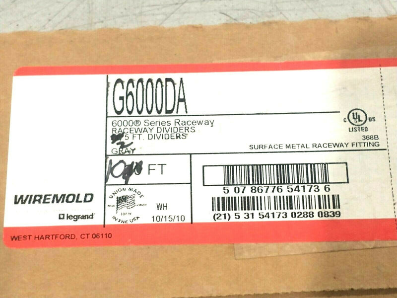 Wiremold G6000DA Raceway Divider Fitting Gray 6000 Series LOT OF 10 FT - Maverick Industrial Sales