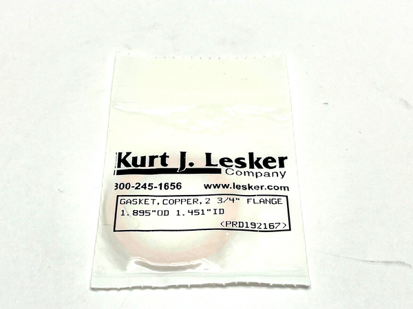 Kurt J. Lesker GA-0275 Copper Gasket 1.895" OD 1.451" ID 2-3/4" Flange - Maverick Industrial Sales