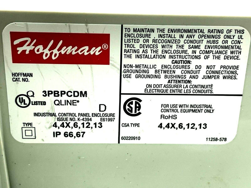 Hoffman Q3PBPCDM QLine D Pushbutton Type Enclosure 3PB x 22.5mm - Maverick Industrial Sales