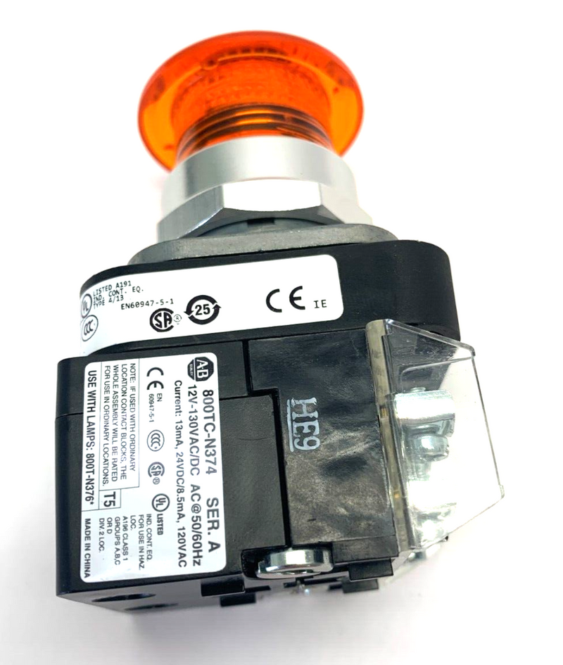 Allen Bradley 800T-QMH2B Ser U 30mm Amber Illuminated Push Button 40mm Mush Head - Maverick Industrial Sales