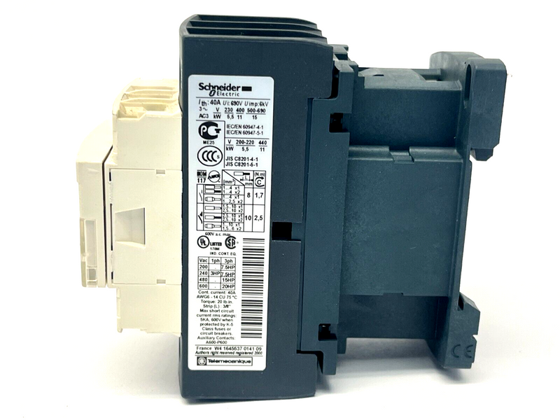 Schneider Electric LC1D25G7 Magnetic Contactor 40A 120V 3-Pole w/ Cover - Maverick Industrial Sales