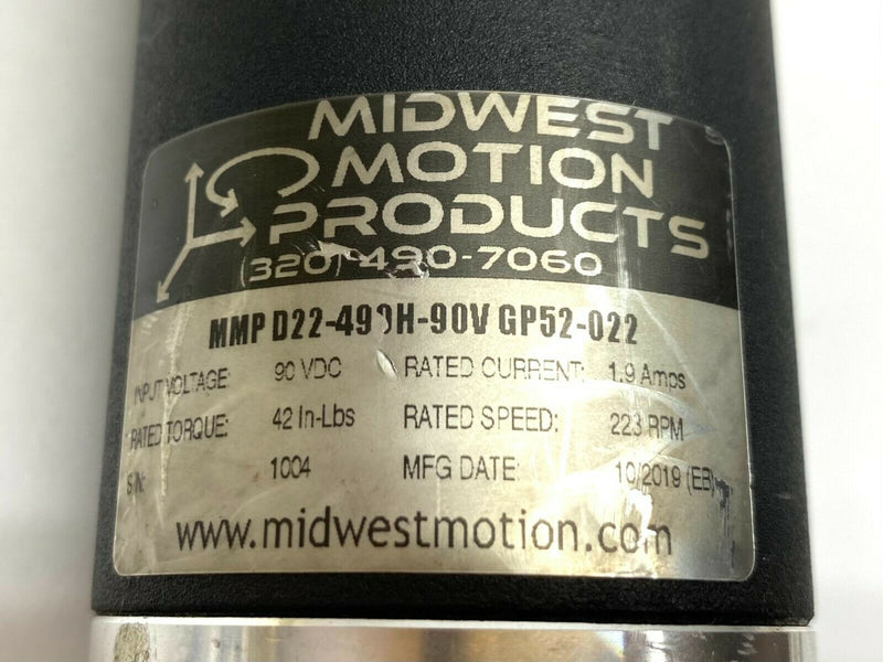 Midwest Motion Products MMP D22-490H-90V GP52-022 Reversible DC Gearmotor - Maverick Industrial Sales