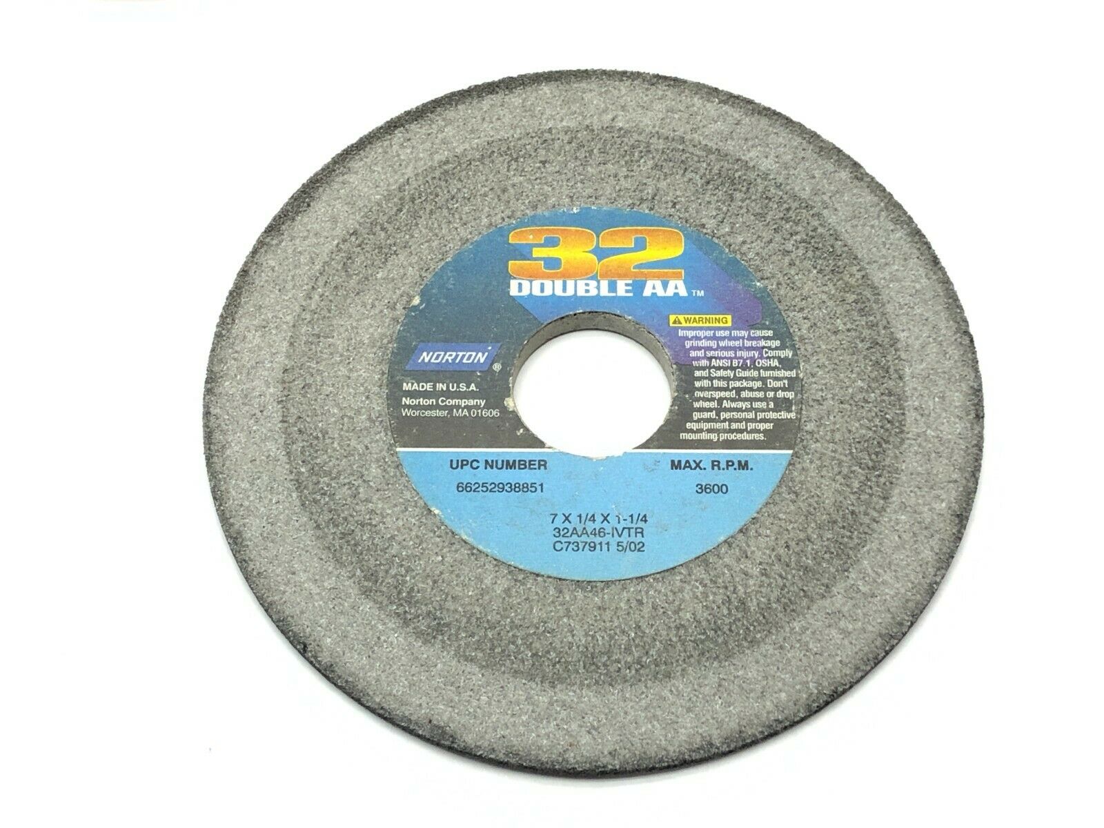 Norton 32AA46-IVTR Grinding Wheels 1-1/4" Bore 3600 RPM LOT OF 5 - Maverick Industrial Sales