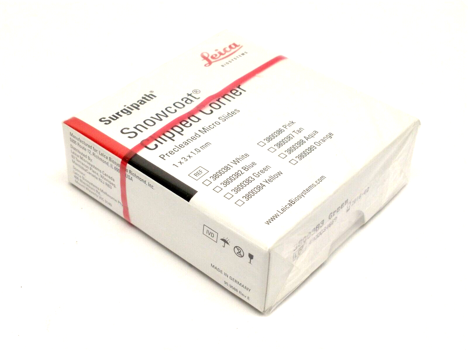 Leica 3800383 Snowcoat Surgipath Clipped Corner Micro Slides Green 1/2 Gross - Maverick Industrial Sales