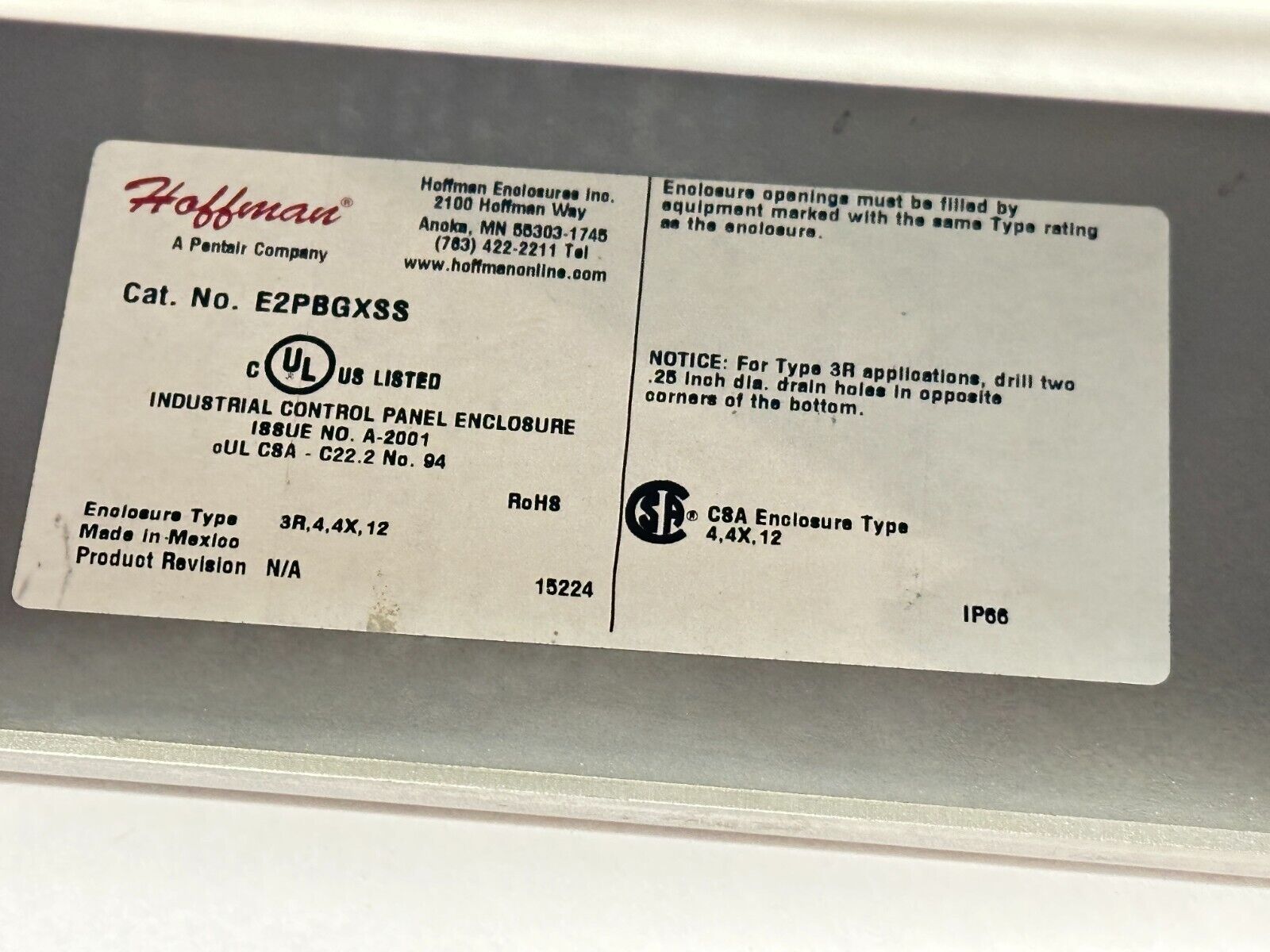 Hoffman E2PBGXSS Pushbutton 22.5mm Enclosure Stainless Steel 8.5" x 4" x 4.75" - Maverick Industrial Sales