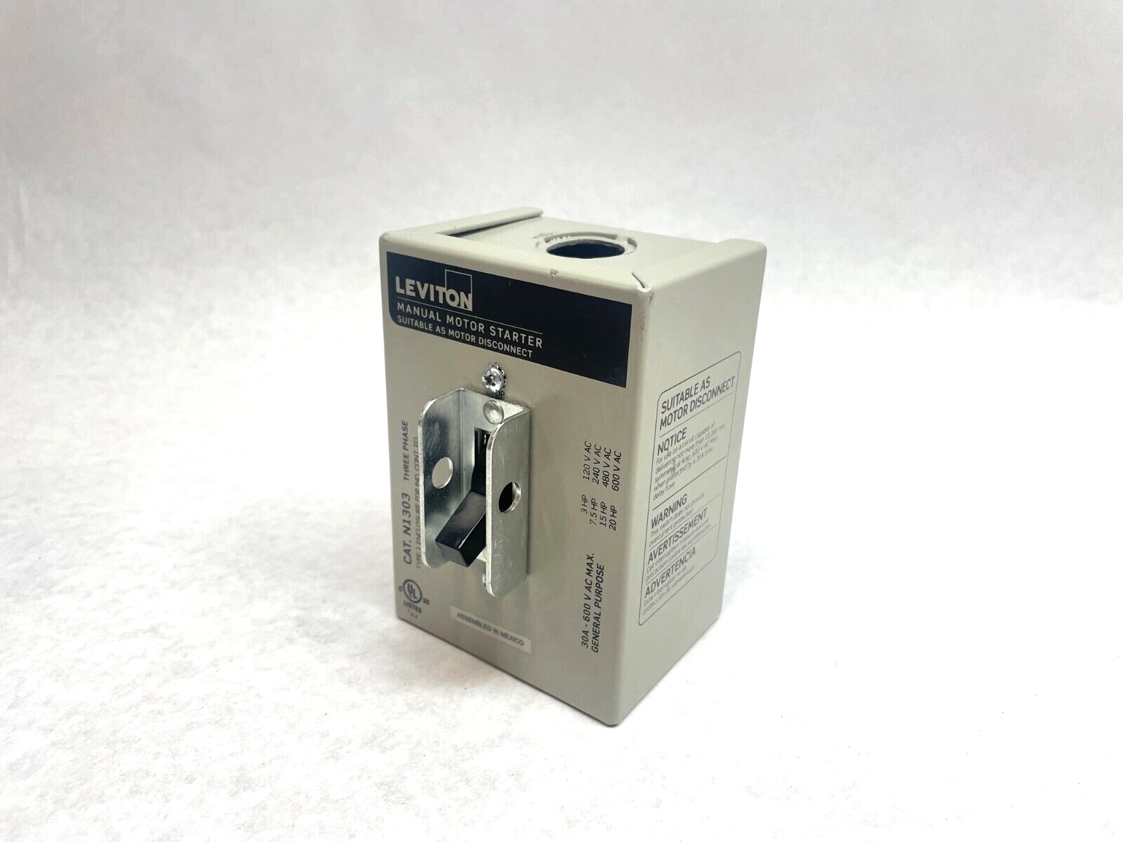 Leviton N1303 Manual Motor Starter Disconnect Switch, 30A, 3-Phase, 600V - Maverick Industrial Sales