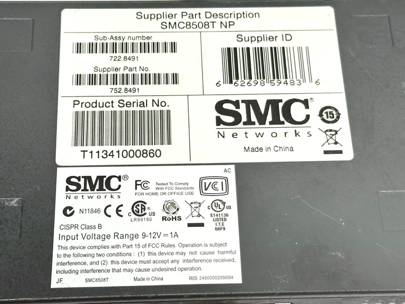 SMC SMC8508T NP EZ Switch 10/100/1000 Gigabit Switch 752.8491 w/ Brackets - Maverick Industrial Sales