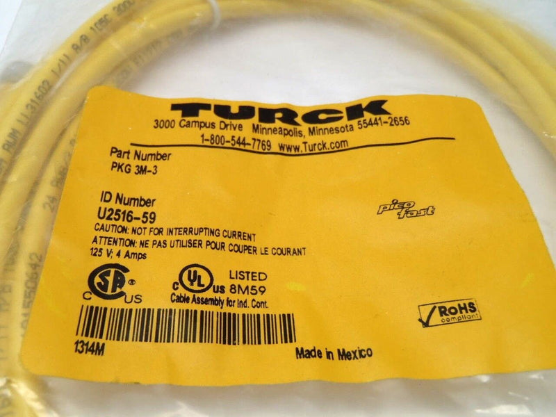 Turck PKG 3M-3 Cordset Cable U2516-59 - Maverick Industrial Sales