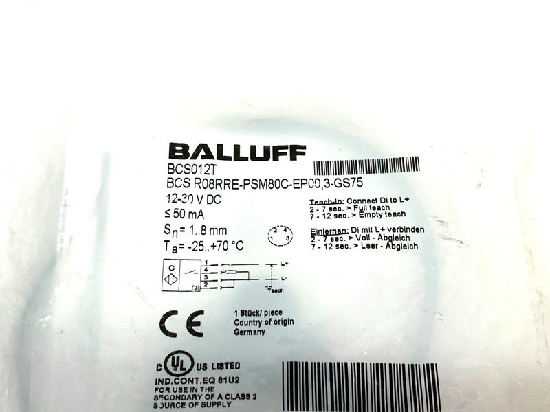 Balluff BCS R08RRE-PSM80C-EP00,3-GS75 Capacitive Proximity Switch Sensor BCS012T - Maverick Industrial Sales