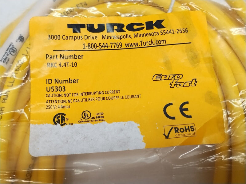 Turck RKC 4.4T-10 Actuator & Sensor Cable M12 4-Pin Female 10m U5303 - Maverick Industrial Sales