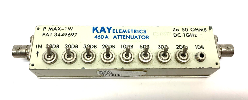KAY Elemetrics 460A Attenuator 50 Ohms DC-1GHz 1W Max MISSING ONE SWITCH - Maverick Industrial Sales