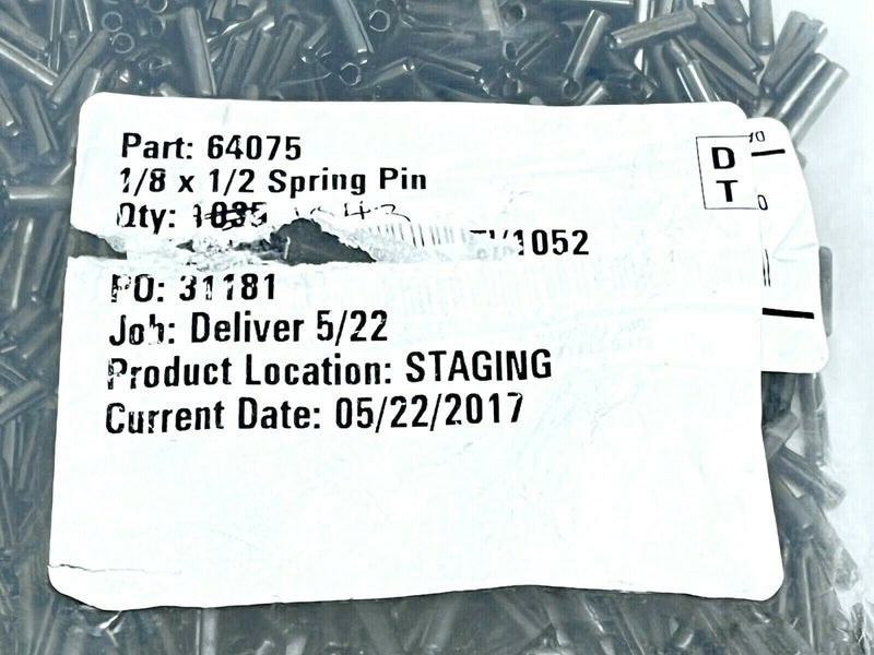 Fastenal 64075 Plain Finish Steel Slotted Spring Pin 1/8" x 1/2" LOT OF 1020 - Maverick Industrial Sales