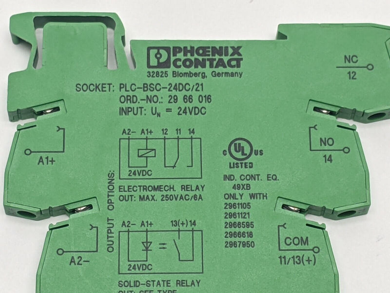 Phoenix Contact PLC-BSC-24DC/21 Relay Base 2966016 w/ 2966618 Relay - Maverick Industrial Sales