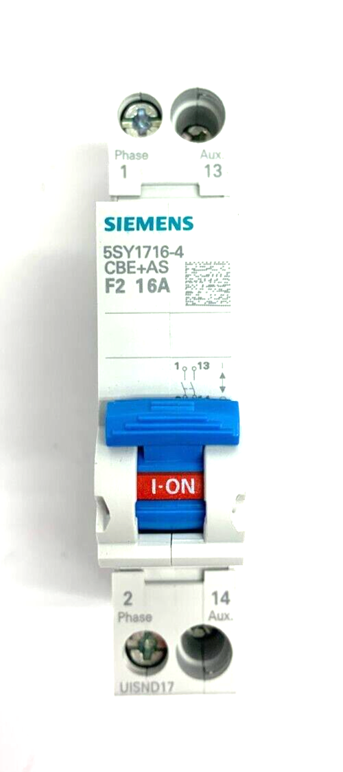 Siemens 5SY1716-4 2-Pole Circuit Breaker F2 16A 1P+1NO 230V - Maverick Industrial Sales