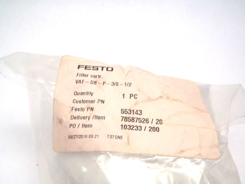 Festo VAF-DB-P-3/8-1/2 553143 Compressed Vacuum Filter Element - Maverick Industrial Sales