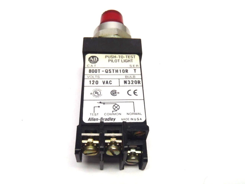 Allen Bradley 800T-QSTH10R Push-To-Test Pilot Light 120VAC N320R - Maverick Industrial Sales