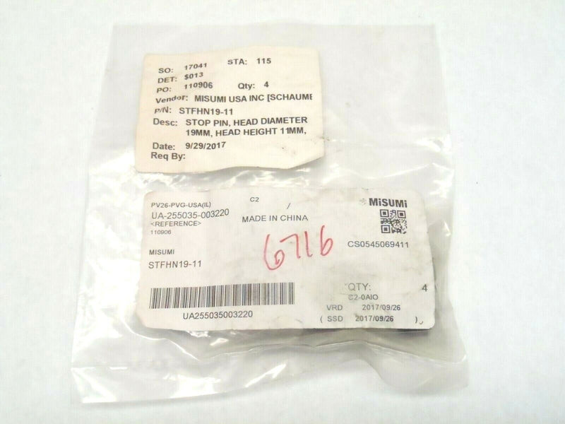 Misumi STFHN19-11 Stop Pin 19mm Head Dia 11mm Head Height LOT OF 4 - Maverick Industrial Sales