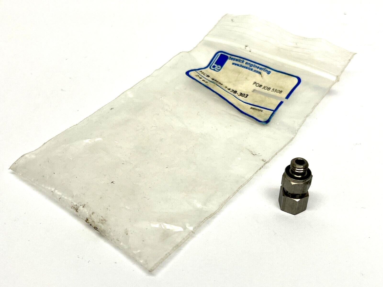Beswick Engineering MCB-4MM-1428-303 Straight Compression 1/14-28 to 4mm Tube - Maverick Industrial Sales