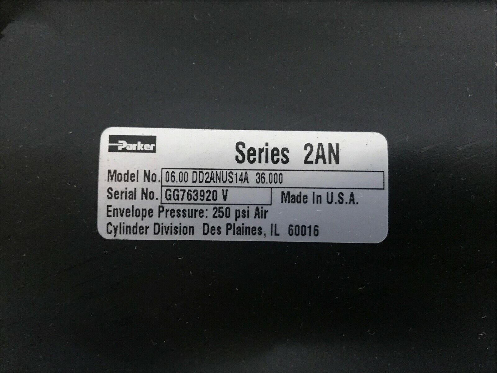 Parker Series 2AN Model 06.00 DD2ANUS14A 36.000 36" Pneumatic Air Cylinder - Maverick Industrial Sales