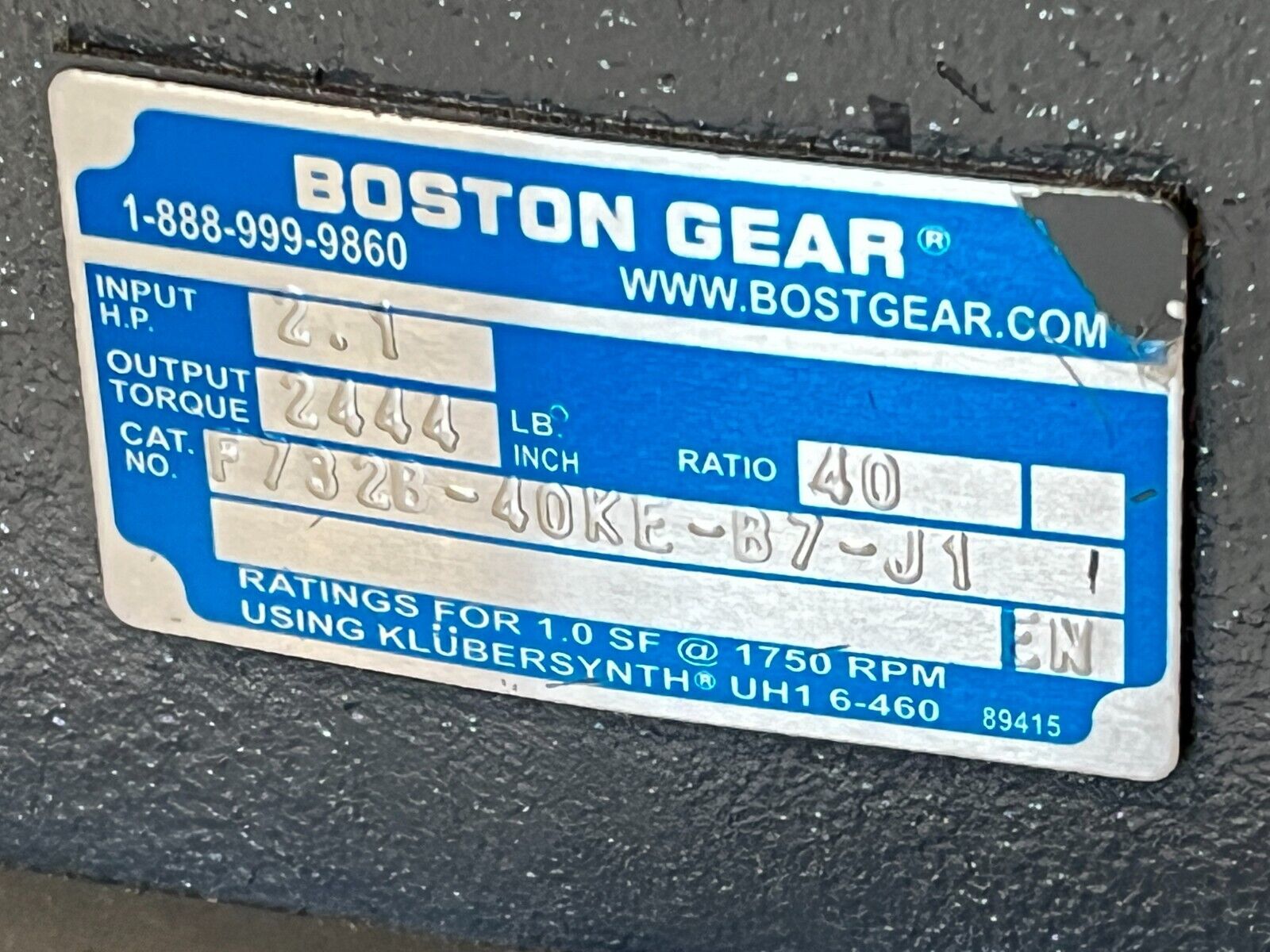 Boston Gear F732B-40KE-B7-J1 Worm Gear Speed Reducer 40:1 Ratio 43.8RPM - Maverick Industrial Sales