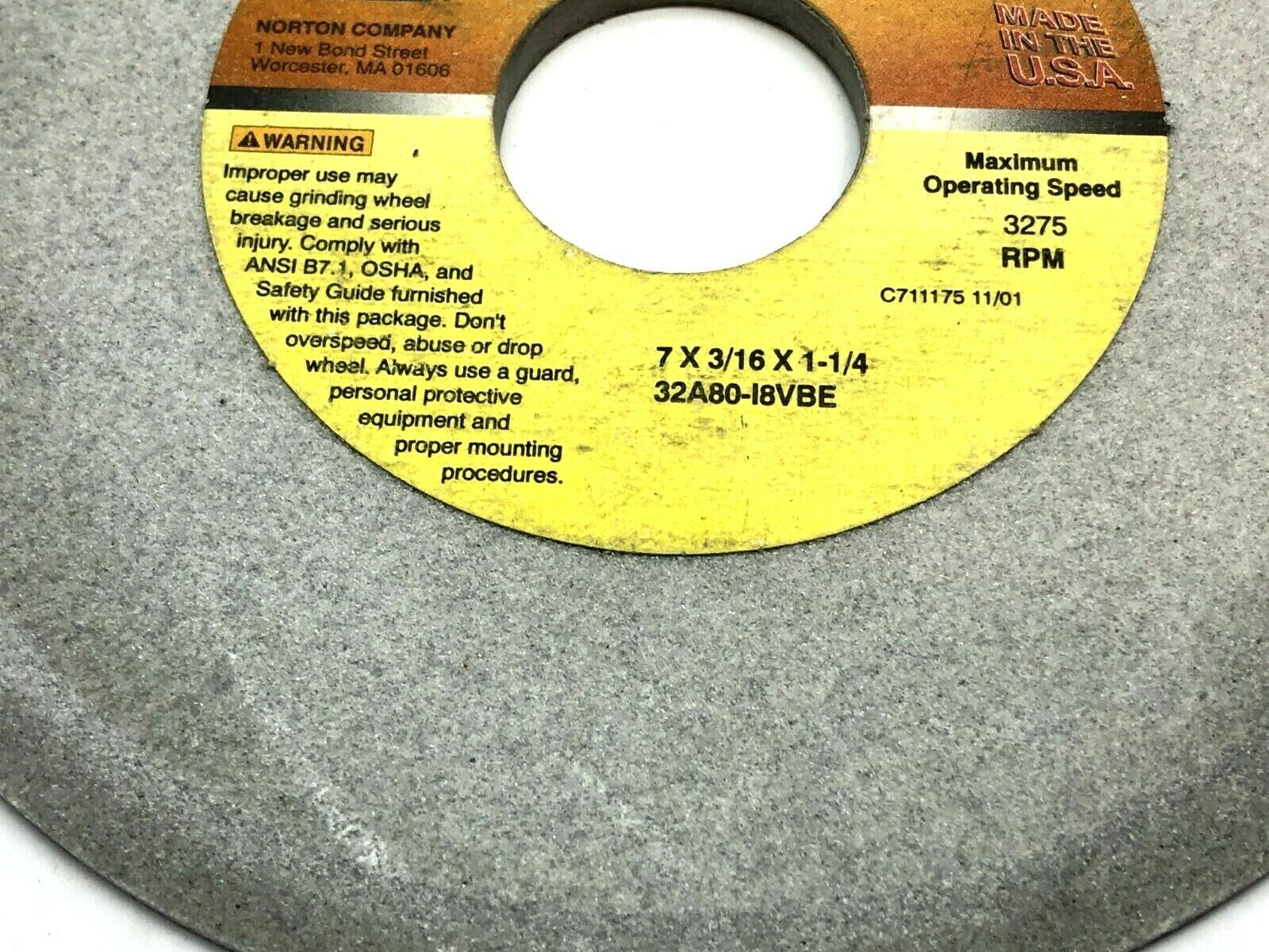 Norton 32A80-I8VBE Grinding Wheels 1-1/4" Bore 3600 RPM LOT OF 5 - Maverick Industrial Sales