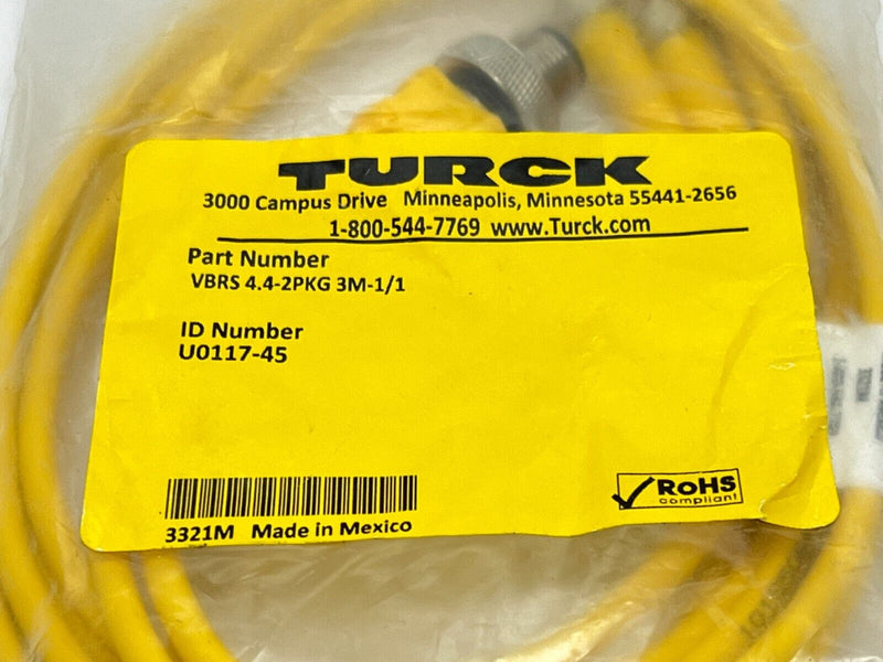 Turck VBRS 4.4-2PKG 3M-1/1 Daisy Chain Cordset M12 - 2x M8 3m Length U0117-45 - Maverick Industrial Sales