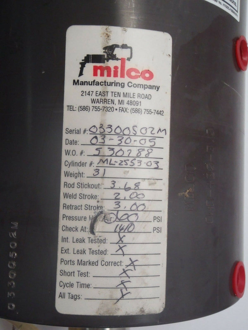 Milco ML-2553-03 Pneumatic Cylinder 454-10148-04, CHD-420-3.0 - Maverick Industrial Sales