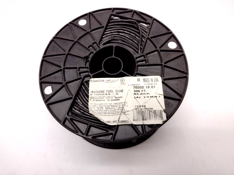 General Cable 76502.18.01 E135243-8 Machine Tool Wire 18AWG 1 Cond. Black 4.5lb - Maverick Industrial Sales