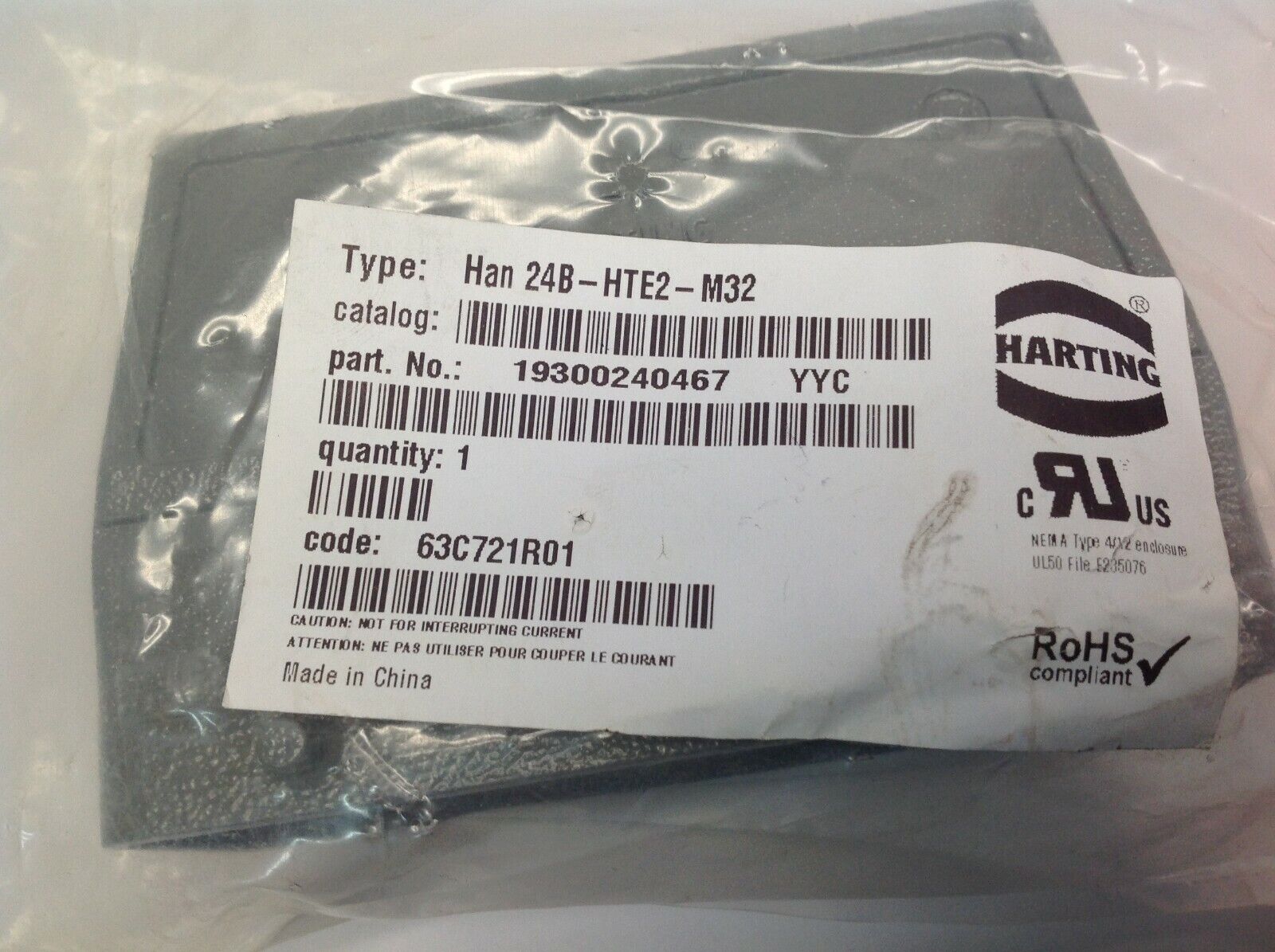 Harting 19300240467 Metal Hood Han 24B-HTE2-M32, M32 Top Entry - Maverick Industrial Sales