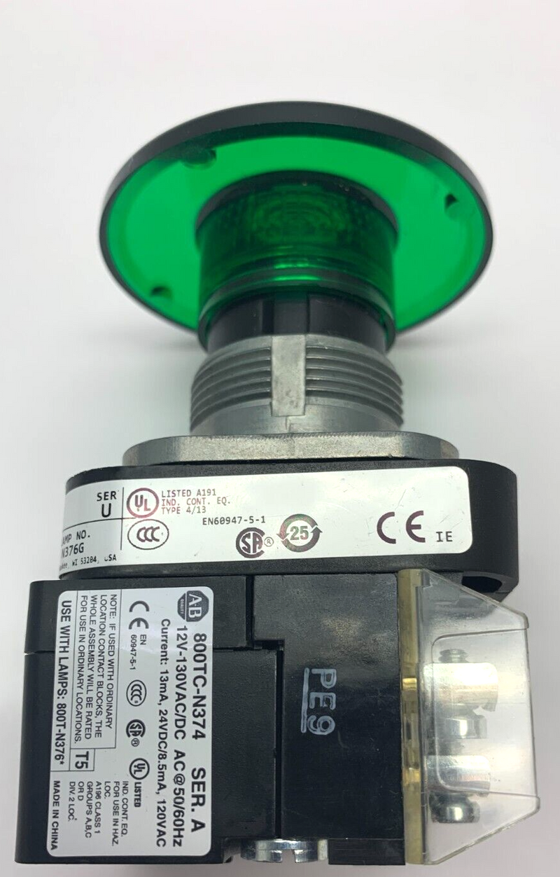 Allen Bradley 800T-QMH2G Ser U 30mm Green Illuminated Push Button 57mm Mush Head - Maverick Industrial Sales