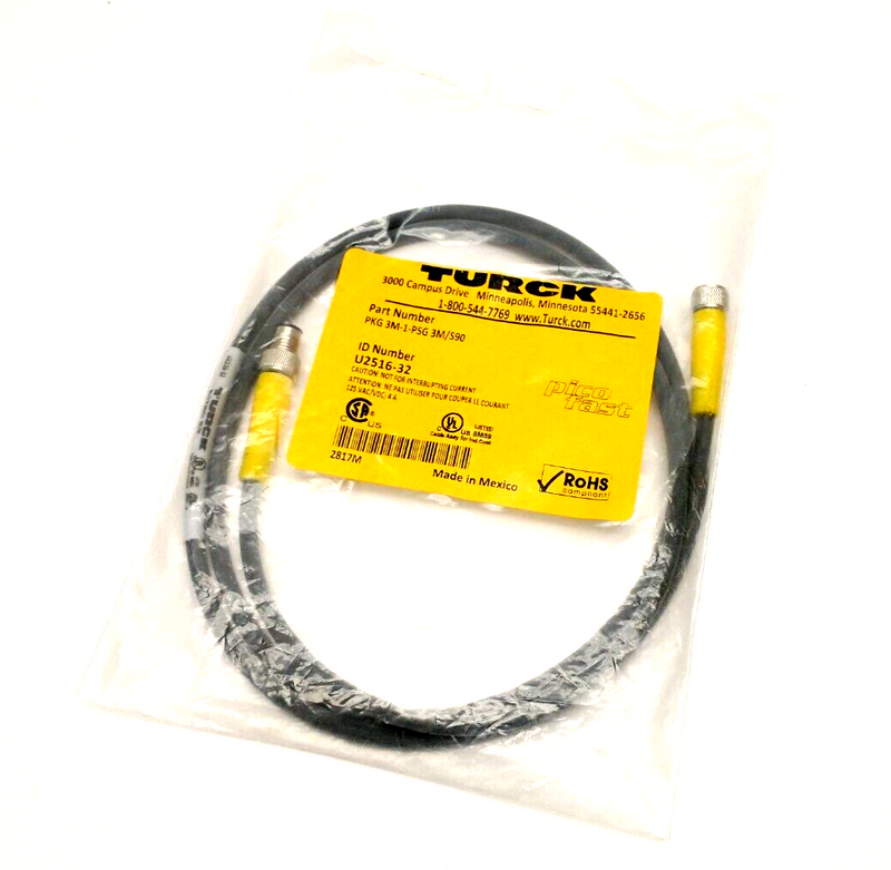 Turck PKG 3M-1-PSG 3M/S90 Actuator & Sensor Cordset M8 3-Pin M To F 1m U2516-32 - Maverick Industrial Sales