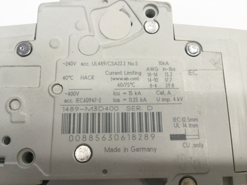 Allen Bradley 1489-M3D400 Ser D Circuit Breaker, 1498-M D 40A, 3P - Maverick Industrial Sales