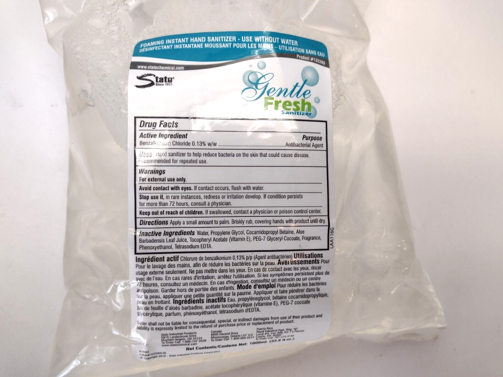 Gentle Fresh 122286 Foaming Non-Alcohol HS 1000ML *Expires 6/23* 75 Cases - Maverick Industrial Sales