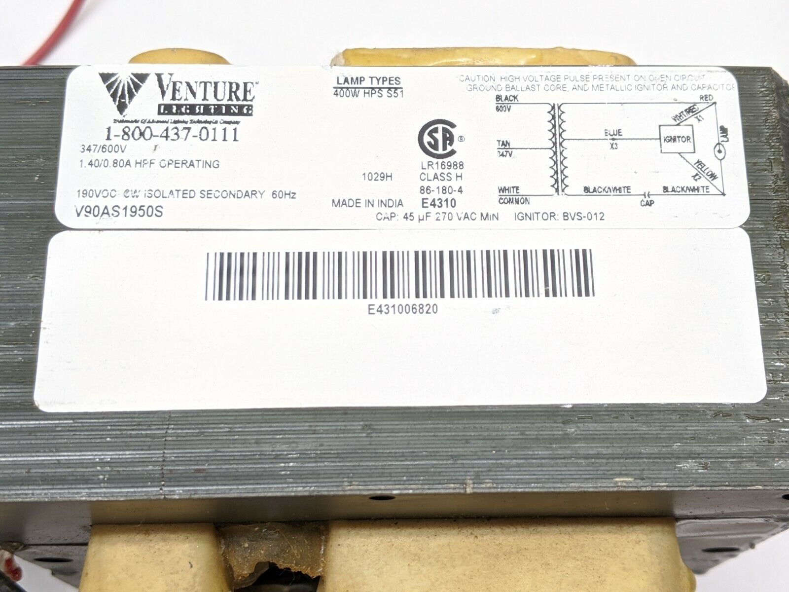 Venture Lighting V90AS1950 Ballast Kit for 400W HPS S51-Core and Coil Kit - Maverick Industrial Sales