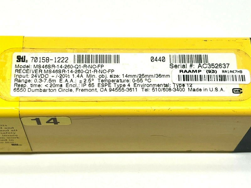 Omron STI MS46SR-14-260-Q1-R-NC-FP Safety Light Curtain Mini Safe 4600 Series - Maverick Industrial Sales