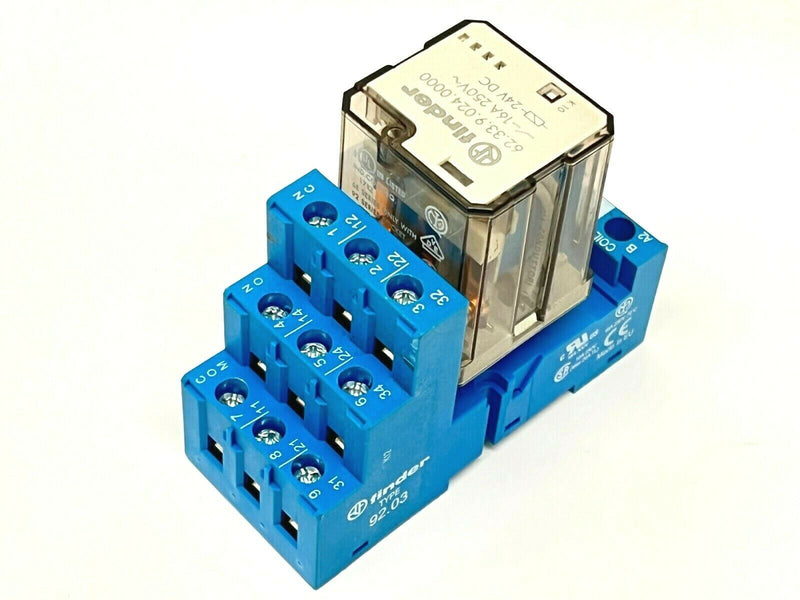 Finder Type 92.03 Relay Base 10A 300V w/ 62.33.9.024.0000 Relay 16A 250V - Maverick Industrial Sales