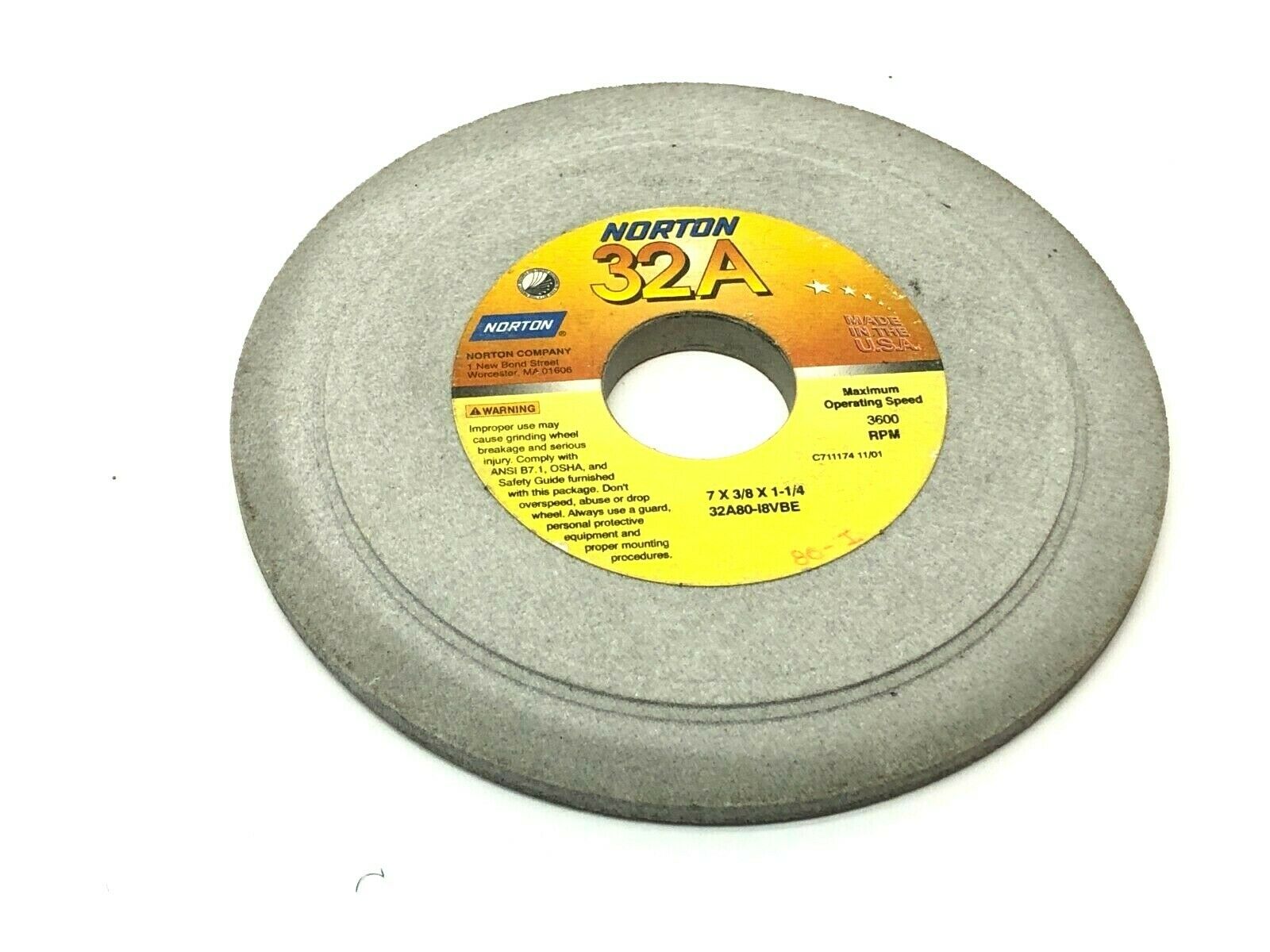 Norton 32A80-I8VBE Grinding Wheels 1-1/4" Bore 3600 RPM LOT OF 5 - Maverick Industrial Sales