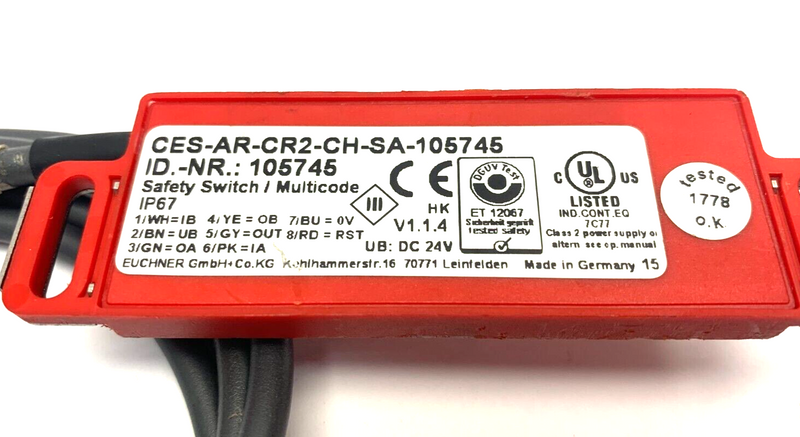 Euchner CES-AR-CR2-CH-SA-105745 Multicode Safety Switch V1.1.4 105745 - Maverick Industrial Sales