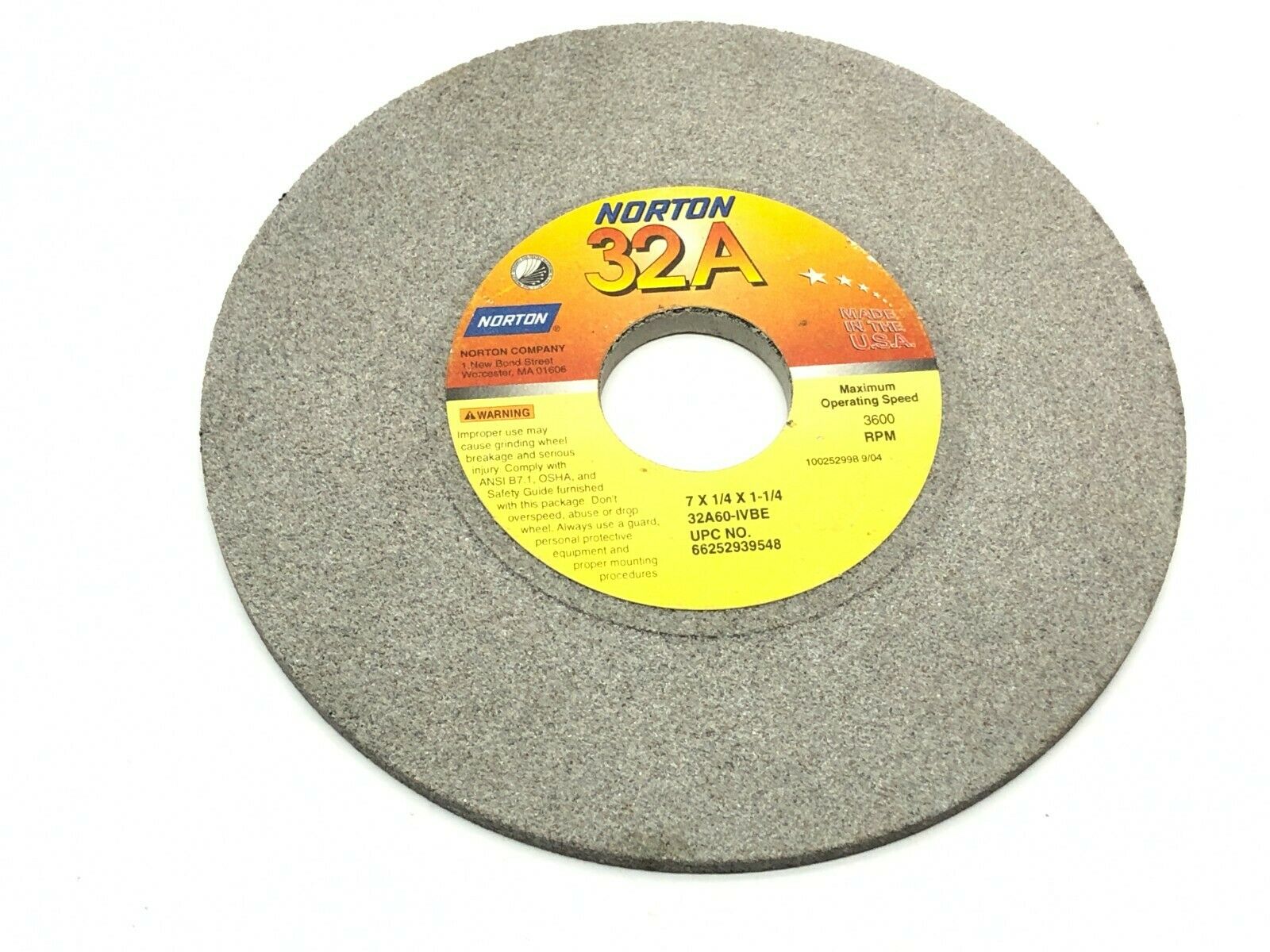 Norton 32A60-IVBE Grinding Wheels 1-1/4" Bore 3600 RPM LOT OF 5 - Maverick Industrial Sales