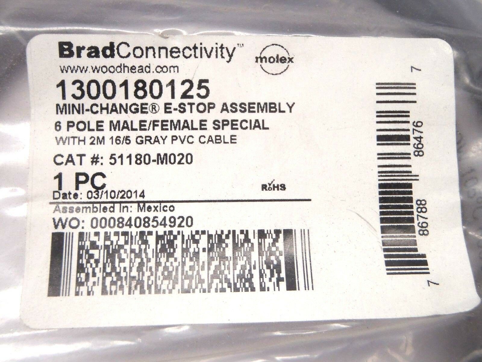 Woodhead BradConnectivity 1300180125 Mini-Change E-Stop Assy. 6 Pole M/F 2M - Maverick Industrial Sales