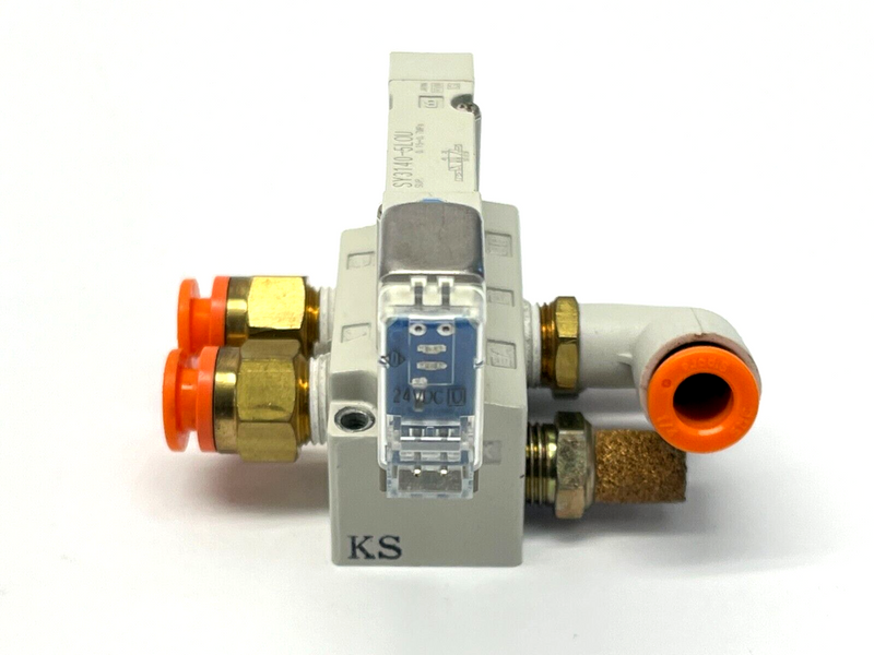 SMC SY3140-5LOU Solenoid Valve w/ SY3000-27-1 Manifold Base - Maverick Industrial Sales