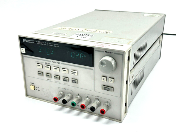 HP E3631A Triple Output DC Power Supply 0-6V 5A / 0-25V 1A NO HP-IB PLUG - Maverick Industrial Sales