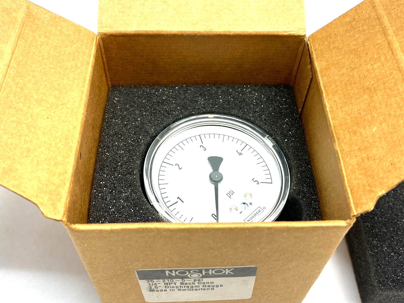 NoShok 25-210-5-PSI Diaphragm Gauge 2.5" Face 1/4" NPT Back Connector Black Body - Maverick Industrial Sales