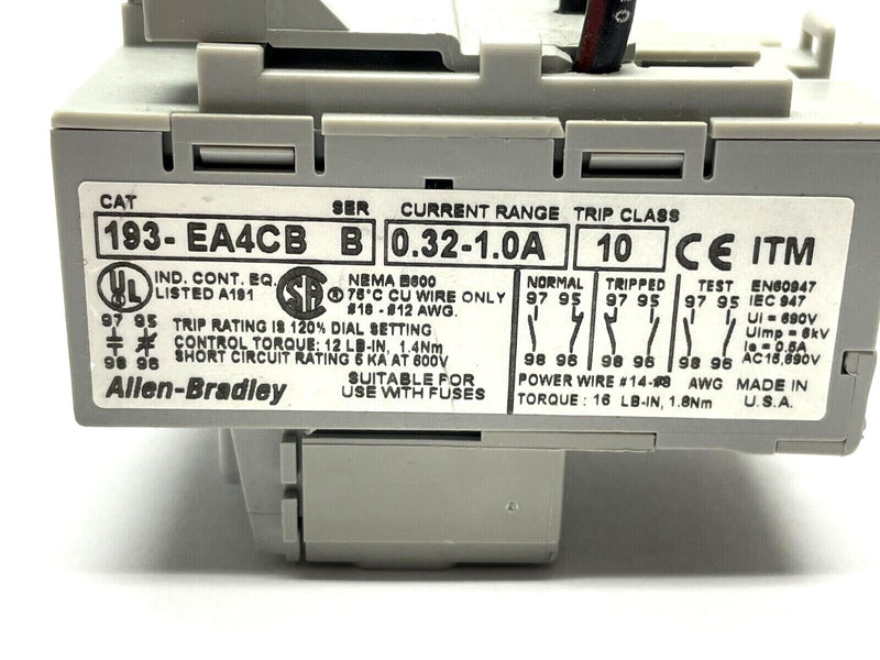 Allen Bradley 193-EA4CB Ser. B Overload Relay 0.32-1.0A - Maverick Industrial Sales
