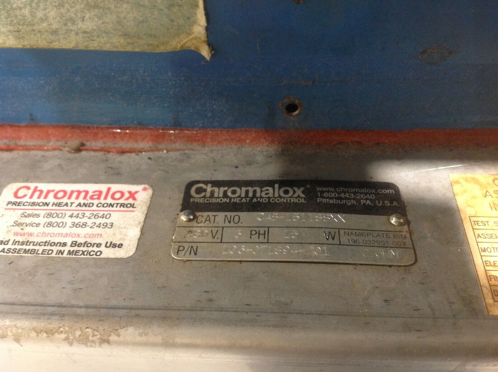 Bilco Heated Air Blower 460V with Chromalox CAB1511SSXX and Baldor M3613T - For parts or not working - Maverick Industrial Sales